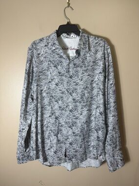 Robert Graham Linen Blend Button Up Shirt Large Patterned